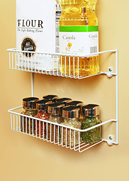 3-Tier Hanging Wall Mounted Metal Rack for Spices, Shelf Storage, Pantry Organization, Laundry, Kitchen, Bathroom, White, 8022