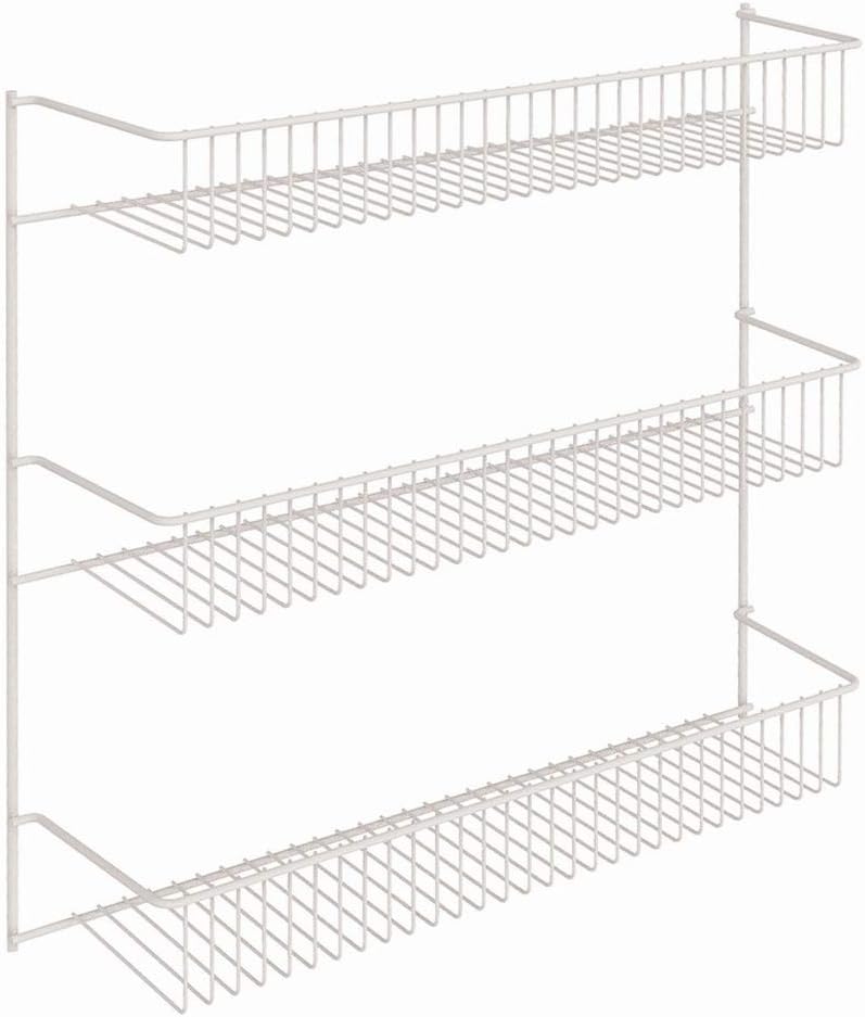 3-Tier Hanging Wall Mounted Metal Rack for Spices, Shelf Storage, Pantry Organization, Laundry, Kitchen, Bathroom, White, 8022