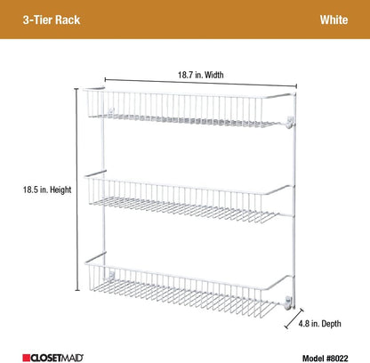 3-Tier Hanging Wall Mounted Metal Rack for Spices, Shelf Storage, Pantry Organization, Laundry, Kitchen, Bathroom, White, 8022