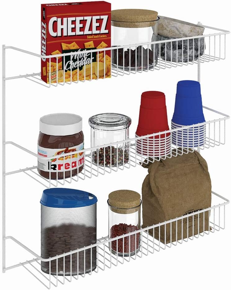 3-Tier Hanging Wall Mounted Metal Rack for Spices, Shelf Storage, Pantry Organization, Laundry, Kitchen, Bathroom, White, 8022