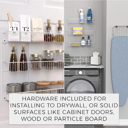 3-Tier Hanging Wall Mounted Metal Rack for Spices, Shelf Storage, Pantry Organization, Laundry, Kitchen, Bathroom, White, 8022