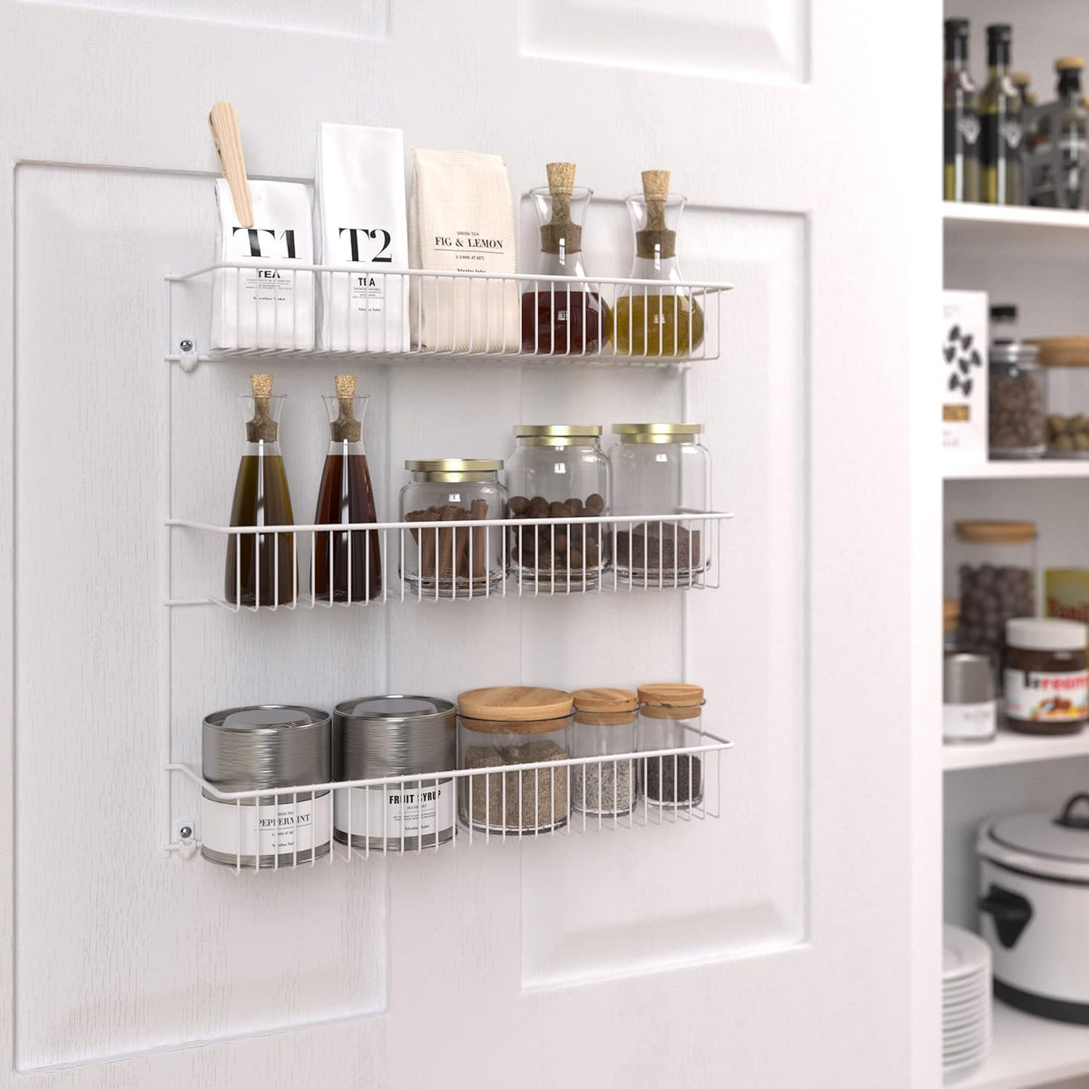 3-Tier Hanging Wall Mounted Metal Rack for Spices, Shelf Storage, Pantry Organization, Laundry, Kitchen, Bathroom, White, 8022