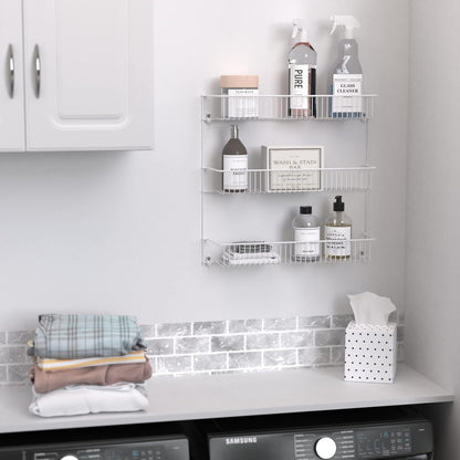 3-Tier Hanging Wall Mounted Metal Rack for Spices, Shelf Storage, Pantry Organization, Laundry, Kitchen, Bathroom, White, 8022