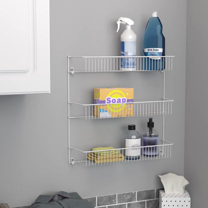 3-Tier Hanging Wall Mounted Metal Rack for Spices, Shelf Storage, Pantry Organization, Laundry, Kitchen, Bathroom, White, 8022