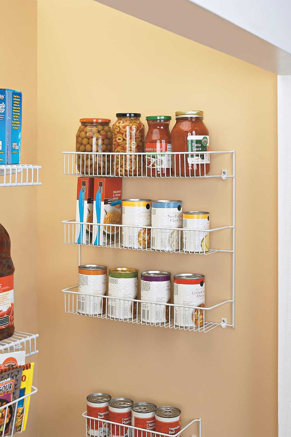 3-Tier Hanging Wall Mounted Metal Rack for Spices, Shelf Storage, Pantry Organization, Laundry, Kitchen, Bathroom, White, 8022