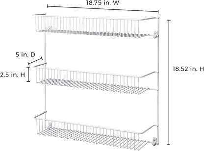 3-Tier Hanging Wall Mounted Metal Rack for Spices, Shelf Storage, Pantry Organization, Laundry, Kitchen, Bathroom, White, 8022