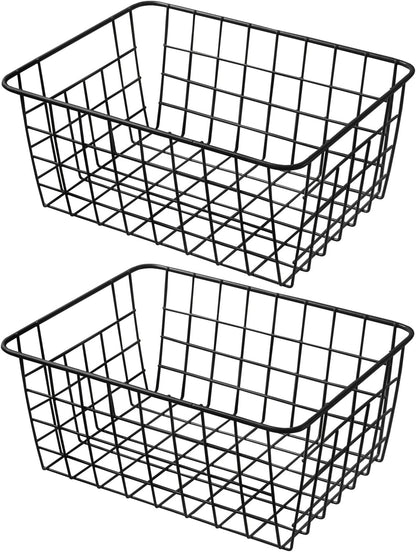 14" Upright Freezer Storage Baskets, White Wire Storage Bins Large Bakset for Freezer, Pantry, Bathroom Organizing, Set of 4