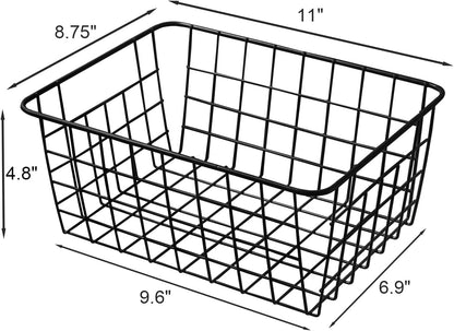 14" Upright Freezer Storage Baskets, White Wire Storage Bins Large Bakset for Freezer, Pantry, Bathroom Organizing, Set of 4
