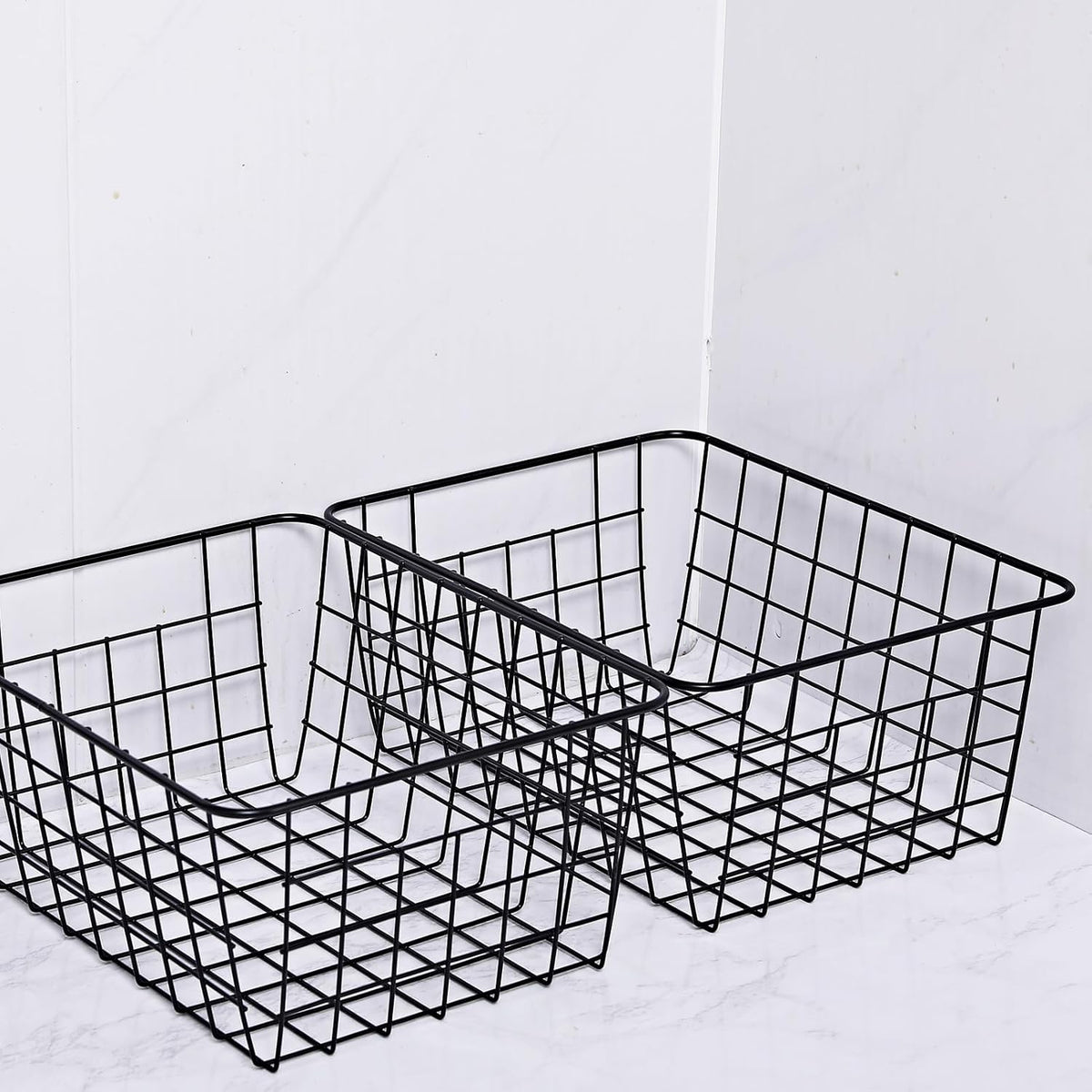 14" Upright Freezer Storage Baskets, White Wire Storage Bins Large Bakset for Freezer, Pantry, Bathroom Organizing, Set of 4