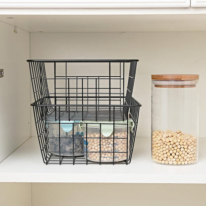 14" Upright Freezer Storage Baskets, White Wire Storage Bins Large Bakset for Freezer, Pantry, Bathroom Organizing, Set of 4