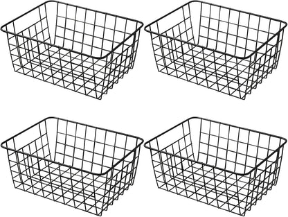 14" Upright Freezer Storage Baskets, White Wire Storage Bins Large Bakset for Freezer, Pantry, Bathroom Organizing, Set of 4