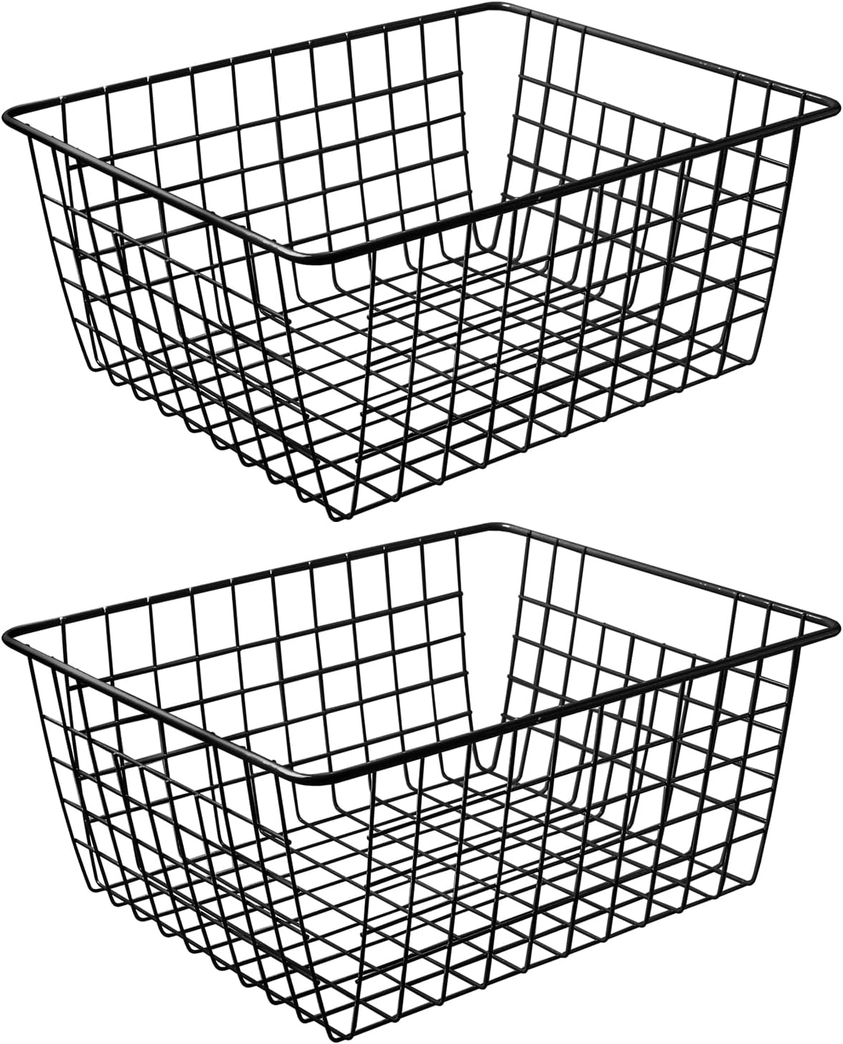 14" Upright Freezer Storage Baskets, White Wire Storage Bins Large Bakset for Freezer, Pantry, Bathroom Organizing, Set of 4