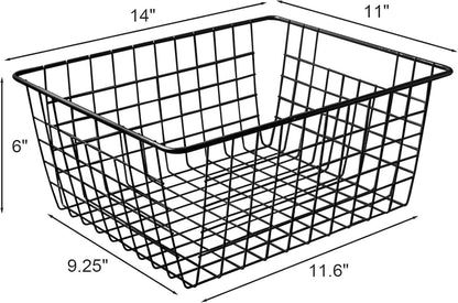 14" Upright Freezer Storage Baskets, White Wire Storage Bins Large Bakset for Freezer, Pantry, Bathroom Organizing, Set of 4