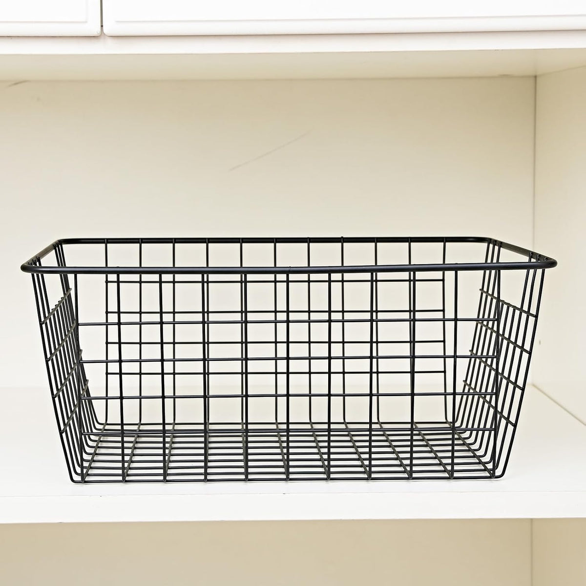 14" Upright Freezer Storage Baskets, White Wire Storage Bins Large Bakset for Freezer, Pantry, Bathroom Organizing, Set of 4