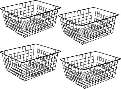 14" Upright Freezer Storage Baskets, White Wire Storage Bins Large Bakset for Freezer, Pantry, Bathroom Organizing, Set of 4