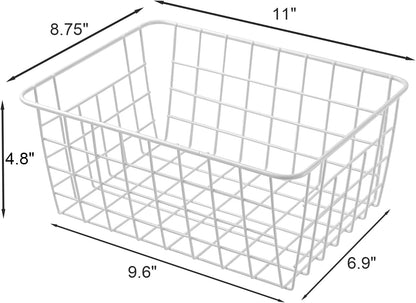 14" Upright Freezer Storage Baskets, White Wire Storage Bins Large Bakset for Freezer, Pantry, Bathroom Organizing, Set of 4