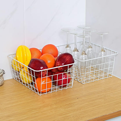 14" Upright Freezer Storage Baskets, White Wire Storage Bins Large Bakset for Freezer, Pantry, Bathroom Organizing, Set of 4