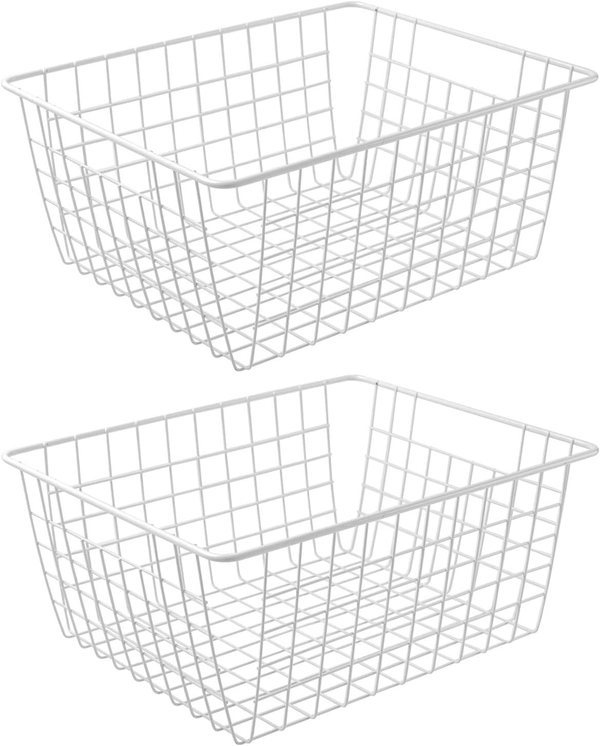 14" Upright Freezer Storage Baskets, White Wire Storage Bins Large Bakset for Freezer, Pantry, Bathroom Organizing, Set of 4