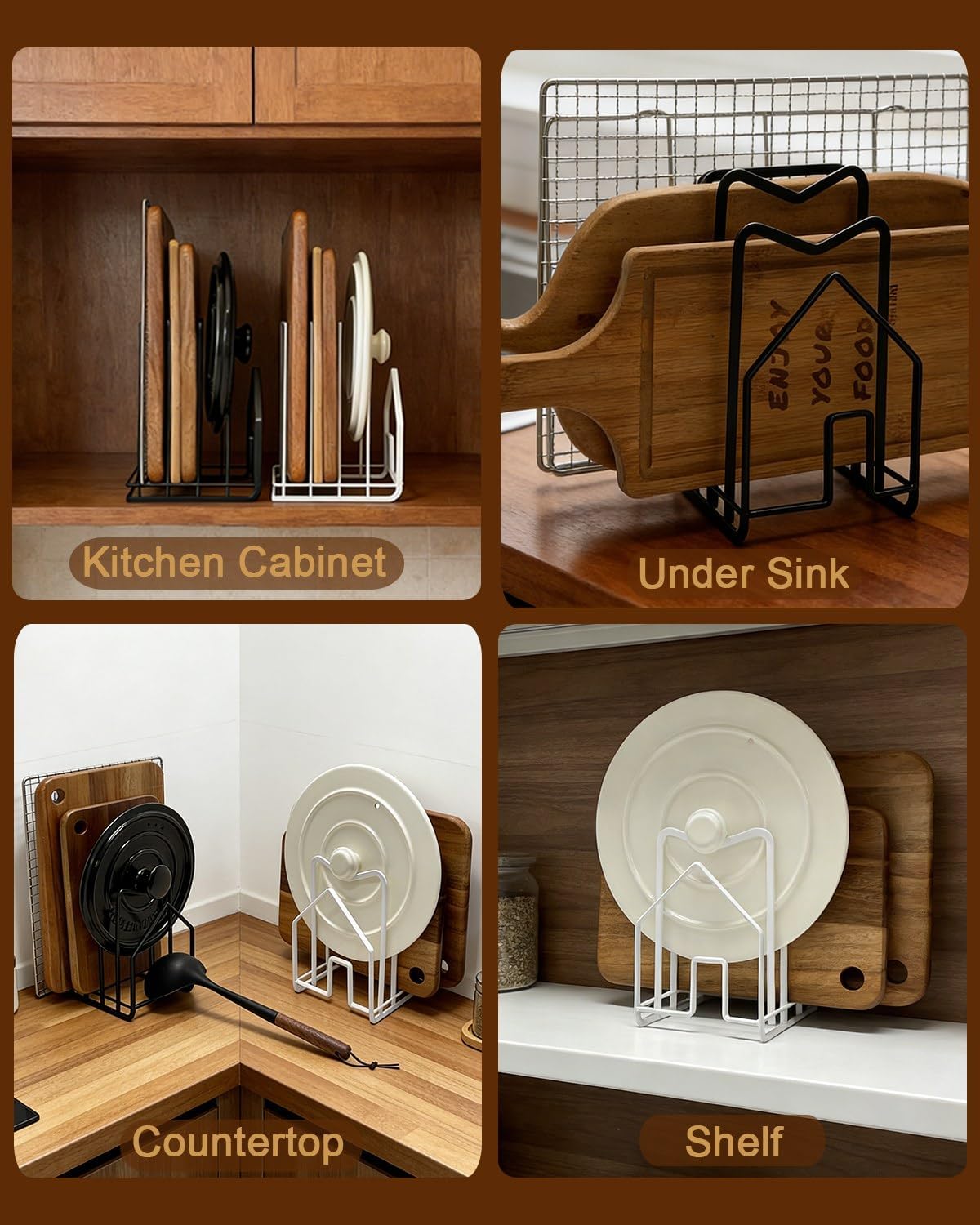 Pot Lid Organizer Cutting Board Holder Inside Cabinet 304 Stainless Steel Pot and Pan Organizer Under Cabinet Cookie Sheet Bakeware Serving Tray Cooling Rack Stand Kitchen Countertop Matte Gold