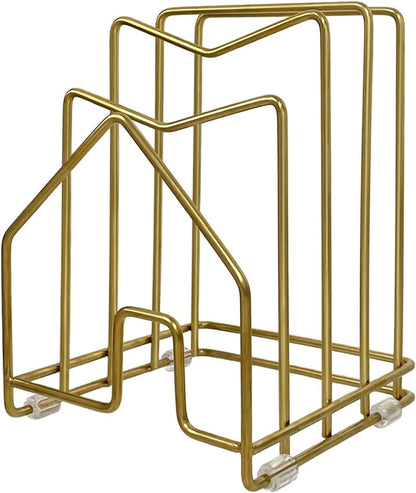 Pot Lid Organizer Cutting Board Holder Inside Cabinet 304 Stainless Steel Pot and Pan Organizer Under Cabinet Cookie Sheet Bakeware Serving Tray Cooling Rack Stand Kitchen Countertop Matte Gold