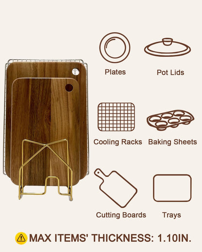 Pot Lid Organizer Cutting Board Holder Inside Cabinet 304 Stainless Steel Pot and Pan Organizer Under Cabinet Cookie Sheet Bakeware Serving Tray Cooling Rack Stand Kitchen Countertop Matte Gold