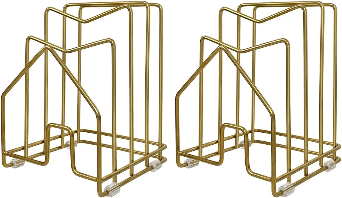 Pot Lid Organizer Cutting Board Holder Inside Cabinet 304 Stainless Steel Pot and Pan Organizer Under Cabinet Cookie Sheet Bakeware Serving Tray Cooling Rack Stand Kitchen Countertop Matte Gold