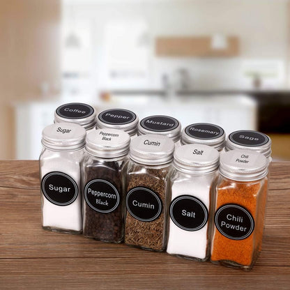 771 Printed Spice Jar Labels with Extra Write-on Labels, Chalk Pen | Chalkboard Spice Labels Kit Including 340 Pre-Printed, 56 Blank, 15 Pantry Stickers and 360 Transparent Spice Labels Set