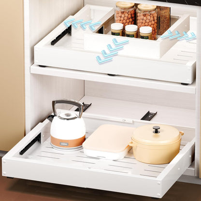2 Pcs Pull Out Cabinet Organizers, Width (12"-19") and Depth (17"-23") Expandable With 3 Slides, No Drill Slide out Drawers Adhesive Film or Nail Cabinets Without Lip in Kitchen, Bathroom