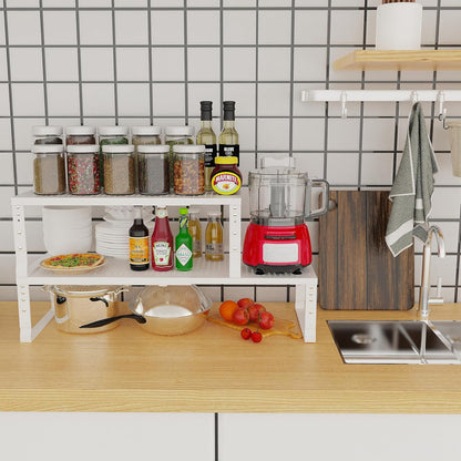 Jojocross Expandable Adjustable Stackable Kitchen Organizer, Spice Rack,Metal Pantry Storage Shelves Racks,Counter Shelf for Cabinets, Countertop, Cupboard (Large/Black)