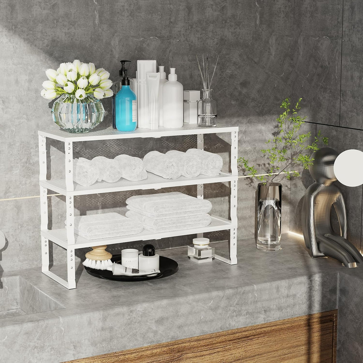 Jojocross Expandable Adjustable Stackable Kitchen Organizer, Spice Rack,Metal Pantry Storage Shelves Racks,Counter Shelf for Cabinets, Countertop, Cupboard (Large/Black)