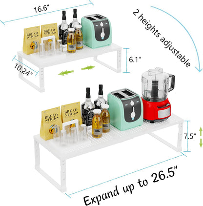 Jojocross Expandable Adjustable Stackable Kitchen Organizer, Spice Rack,Metal Pantry Storage Shelves Racks,Counter Shelf for Cabinets, Countertop, Cupboard (Large/Black)