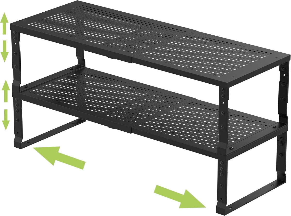 Jojocross Expandable Adjustable Stackable Kitchen Organizer, Spice Rack,Metal Pantry Storage Shelves Racks,Counter Shelf for Cabinets, Countertop, Cupboard (Large/Black)