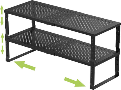 Jojocross Expandable Adjustable Stackable Kitchen Organizer, Spice Rack,Metal Pantry Storage Shelves Racks,Counter Shelf for Cabinets, Countertop, Cupboard (Large/Black)