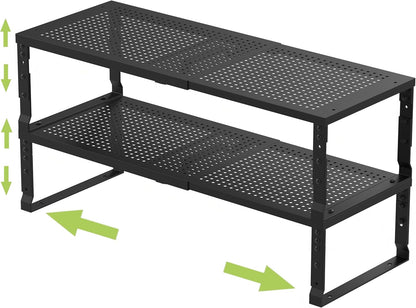 Jojocross Expandable Adjustable Stackable Kitchen Organizer, Spice Rack,Metal Pantry Storage Shelves Racks,Counter Shelf for Cabinets, Countertop, Cupboard (Large/Black)