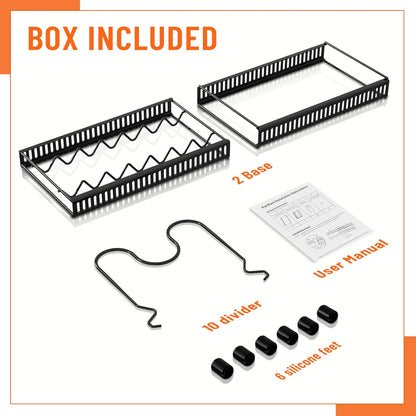 Expandable Pot and Pan Organizers Rack, 10+ Pans and Pots Lid Organizer Rack Holder, Kitchen Cabinet Pantry Bakeware Organizer Rack Holder with 10 Adjustable Compartments (Black)