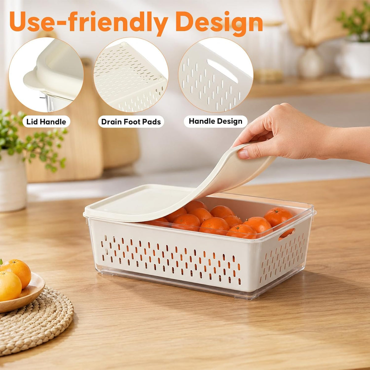 Fruit Storage Containers for Fridge with Soft Lid - 4 Pack Food Storage Container with Removable Colander, Airtight Produce Saver Containers Keep Berry, Fruits, Vegetables, Meet Fresh Longer