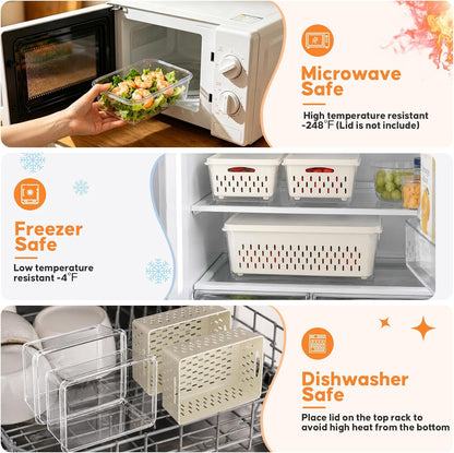 Fruit Storage Containers for Fridge with Soft Lid - 4 Pack Food Storage Container with Removable Colander, Airtight Produce Saver Containers Keep Berry, Fruits, Vegetables, Meet Fresh Longer