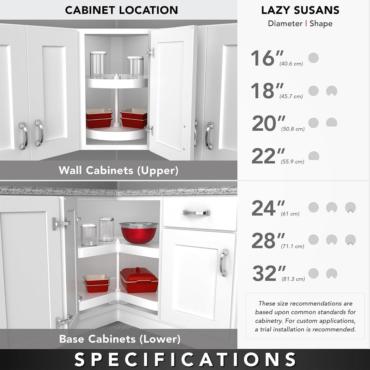 28" Full-Circle Dual Tier Lazy Susan for Corner Base Cabinets