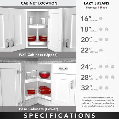 28" Full-Circle Dual Tier Lazy Susan for Corner Base Cabinets