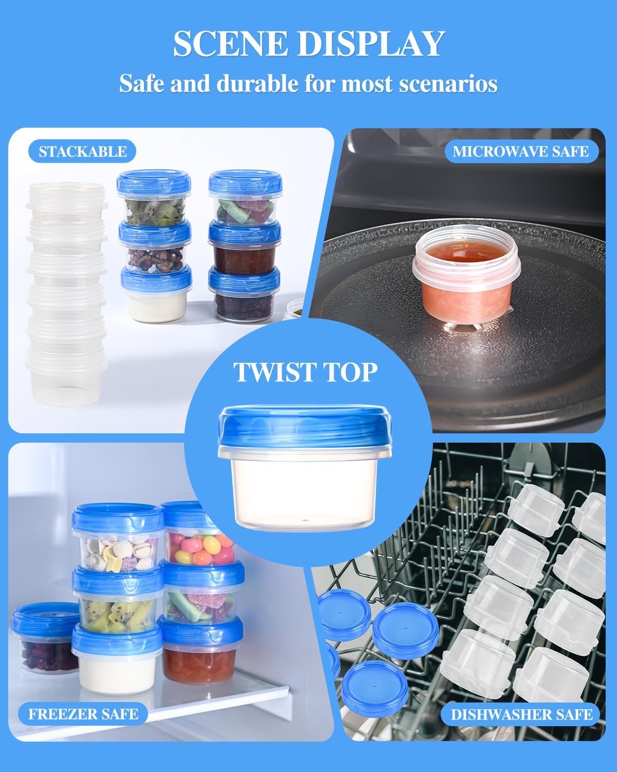Salad Dressing Containers, [8 Pack*2 oz] Reusable Easy to Open Dressing, Condiment, Sauce, Dip Containers to Go With Leak-Proof Twist Top Lids, Bpa Free, Safe For Microwave, Freezer, Dishwasher