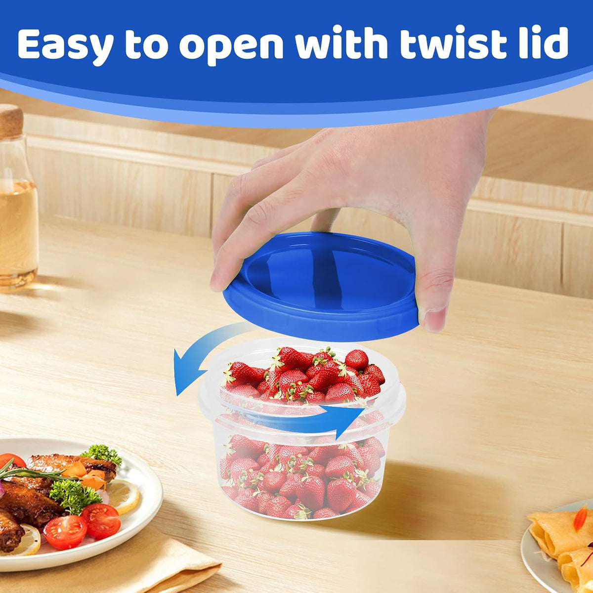 Salad Dressing Containers, [8 Pack*2 oz] Reusable Easy to Open Dressing, Condiment, Sauce, Dip Containers to Go With Leak-Proof Twist Top Lids, Bpa Free, Safe For Microwave, Freezer, Dishwasher