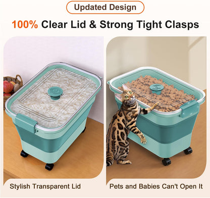 Rice Storage Container, Collapsible Airtight 10-40 Lb Rice Storage Container, 25lb Pet Dog Food Storage Container, Rice Dispenser Bin with Cup and Scoop for Flour Cereal Pasta Grain, Cat Bird