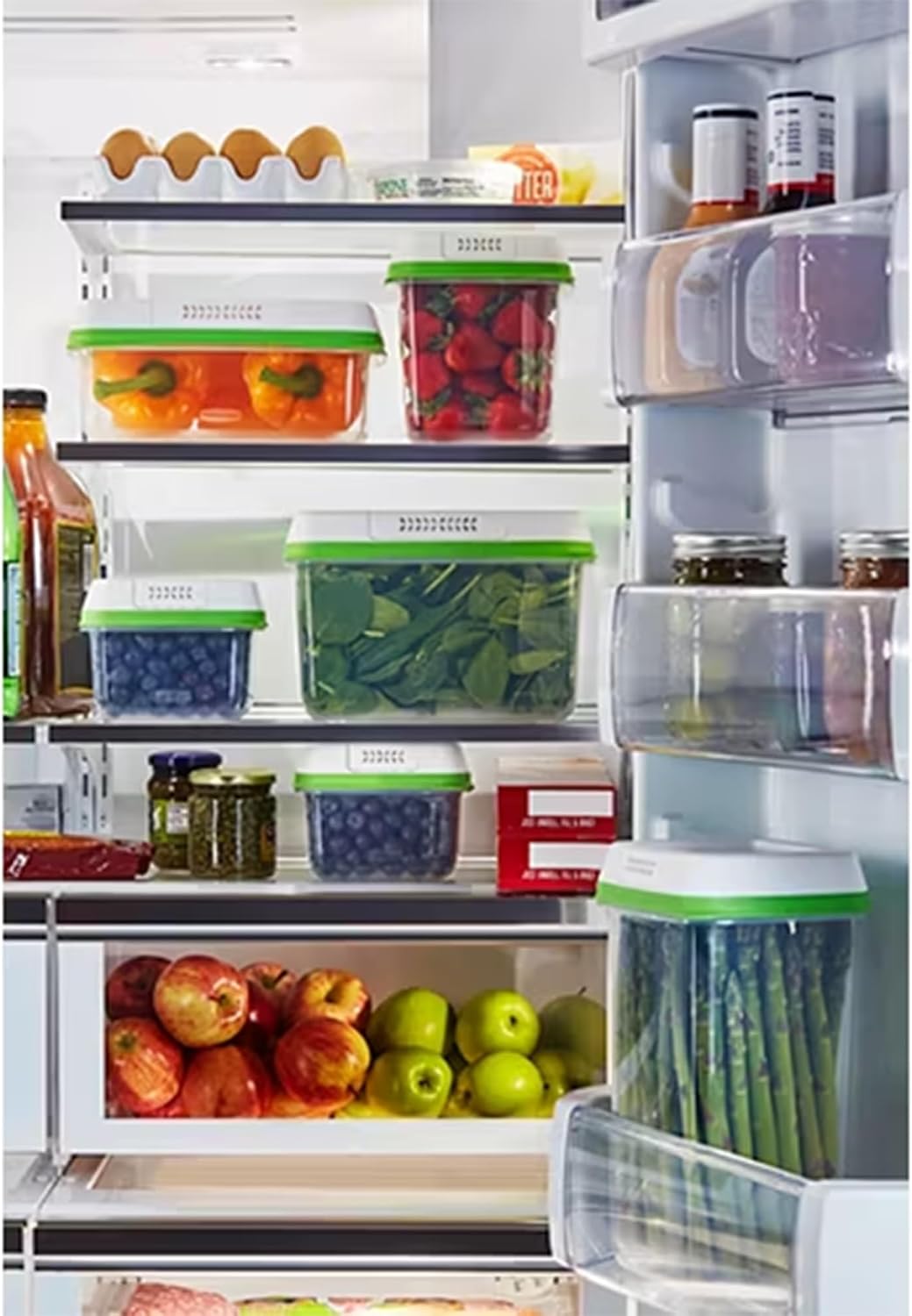 FreshWorks Produce Saver, Medium and Large Storage Containers, 8-Piece Set, Set of 4, Med & Lg, Clear