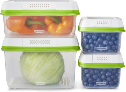 FreshWorks Produce Saver, Medium and Large Storage Containers, 8-Piece Set, Set of 4, Med & Lg, Clear