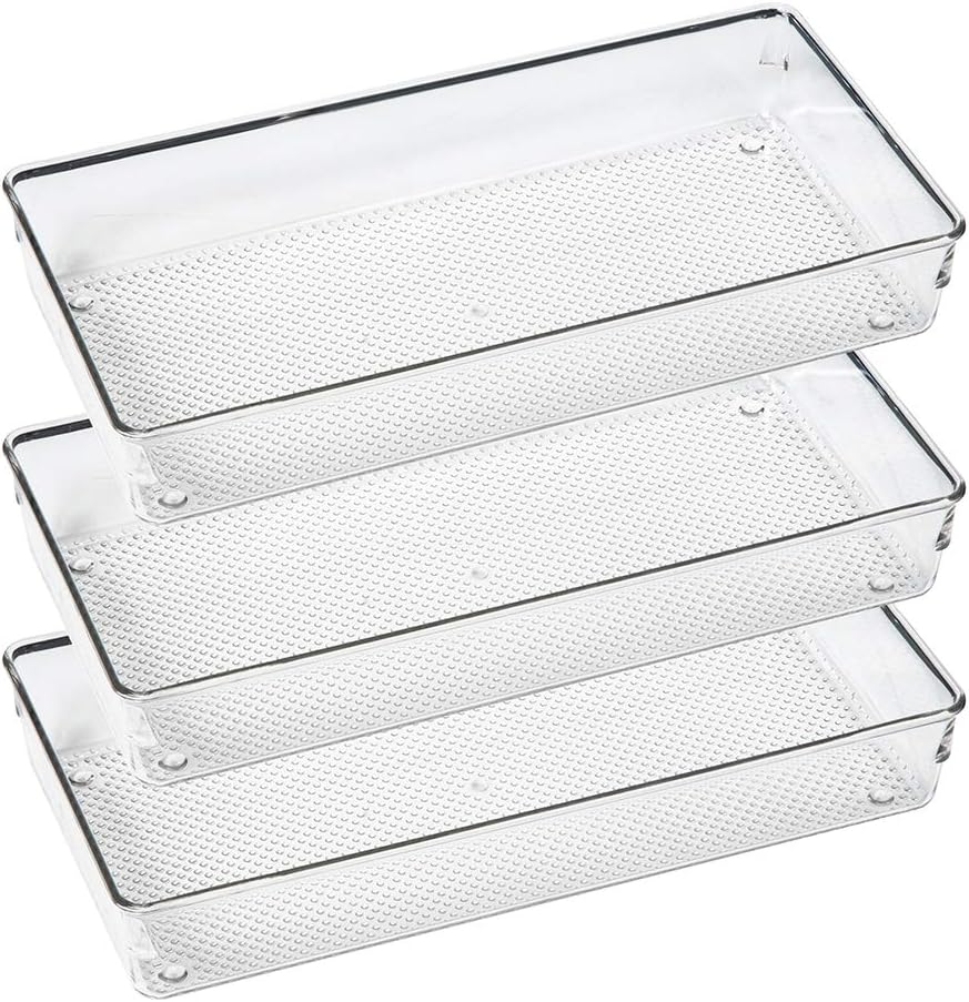 Large Clear Plastic Drawer Organizer Tray Cutlery Utensil Makeups Drawer Organizers 12" X 6"
