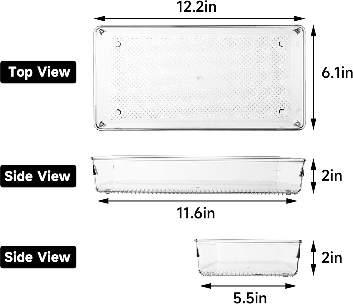 Large Clear Plastic Drawer Organizer Tray Cutlery Utensil Makeups Drawer Organizers 12" X 6"