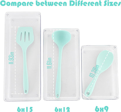 Large Clear Plastic Drawer Organizer Tray Cutlery Utensil Makeups Drawer Organizers 12" X 6"