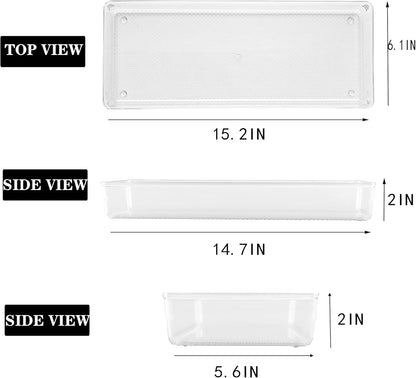 Large Clear Plastic Drawer Organizer Tray Cutlery Utensil Makeups Drawer Organizers 12" X 6"