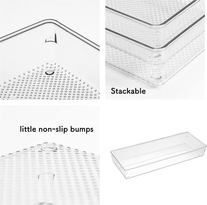 Large Clear Plastic Drawer Organizer Tray Cutlery Utensil Makeups Drawer Organizers 12" X 6"