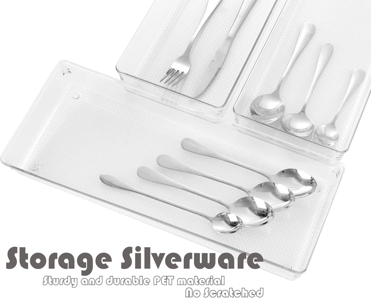 Large Clear Plastic Drawer Organizer Tray Cutlery Utensil Makeups Drawer Organizers 12" X 6"